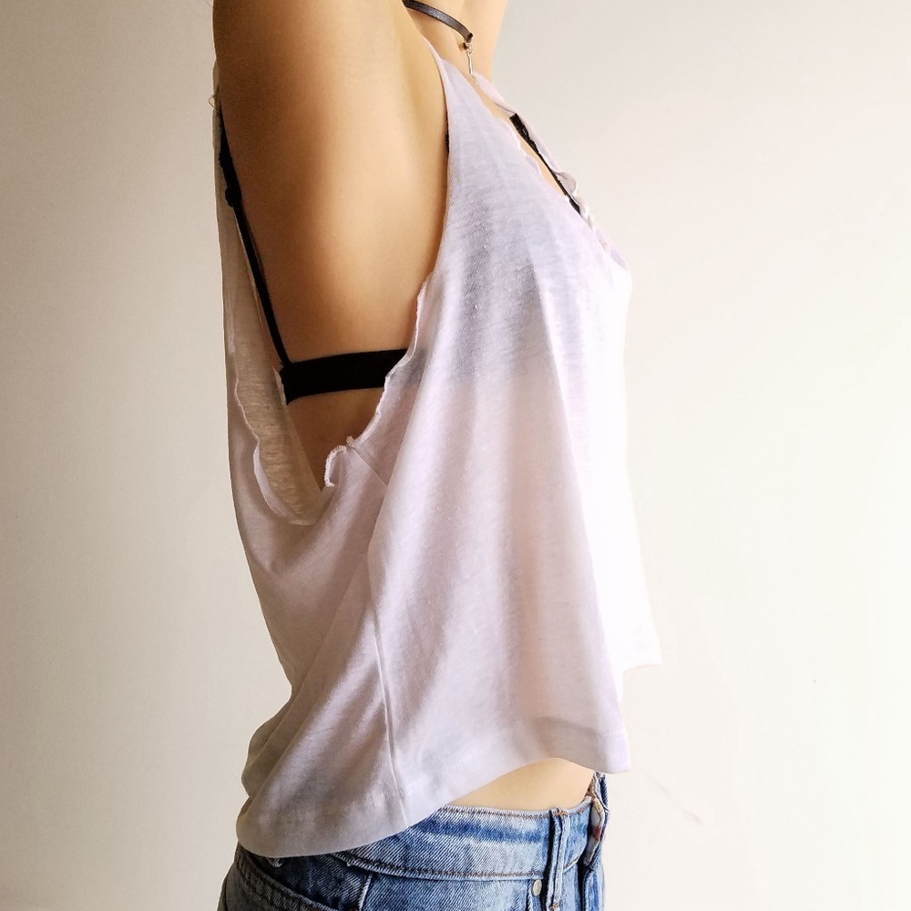 Relaxed Fit Linen Crop Tank in White